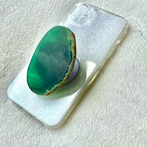 Green Agate slice pop socket phone case for IPhone 13. hand made.